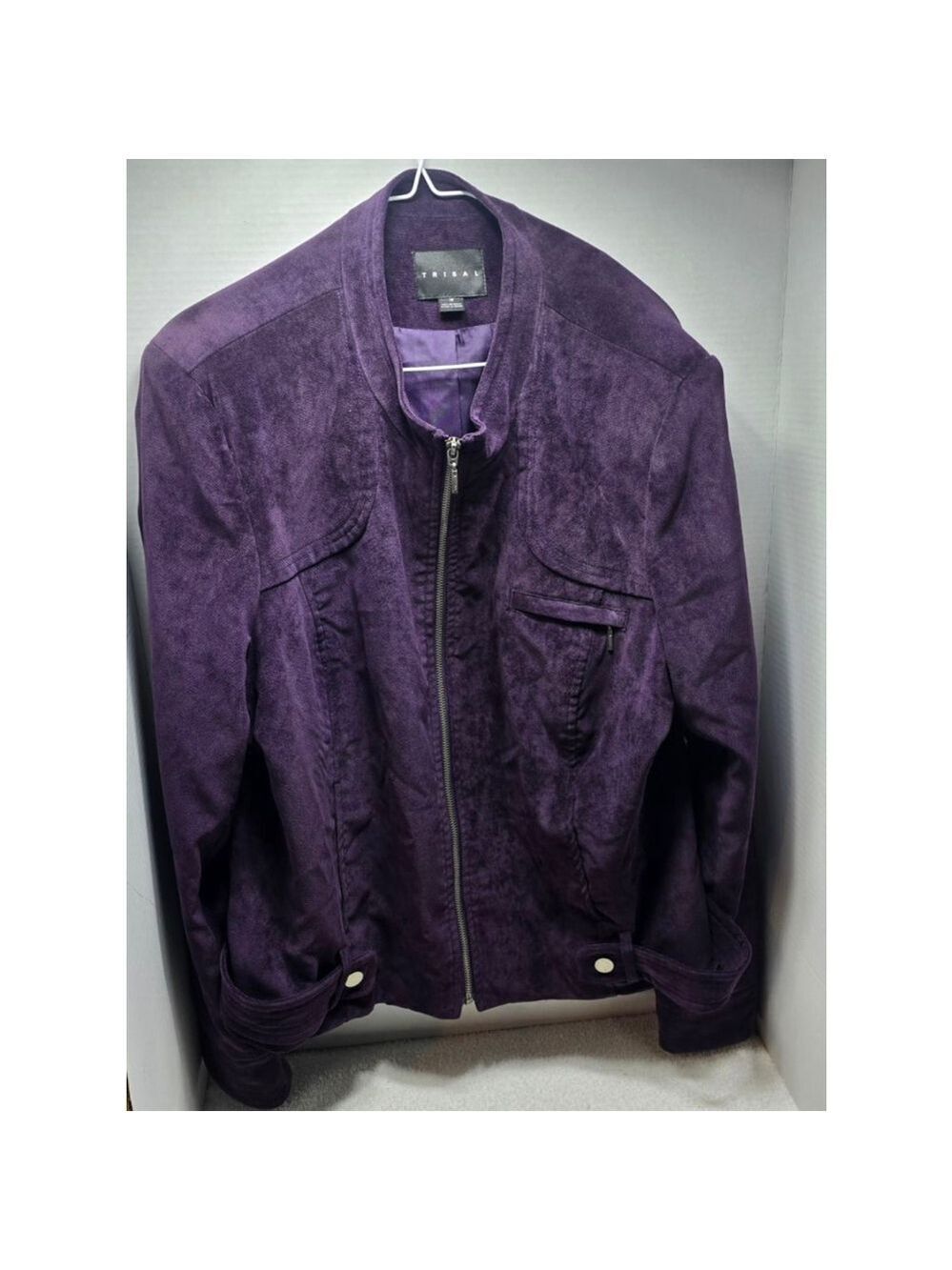 Women's Tribal Purple Corduroy Zip-Up Jacket Plus Size 18
